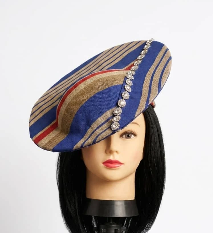 Luxury Aso-Oke Boater Hat - Elegant African Handwoven Fascinator for Weddings & Special Occasions