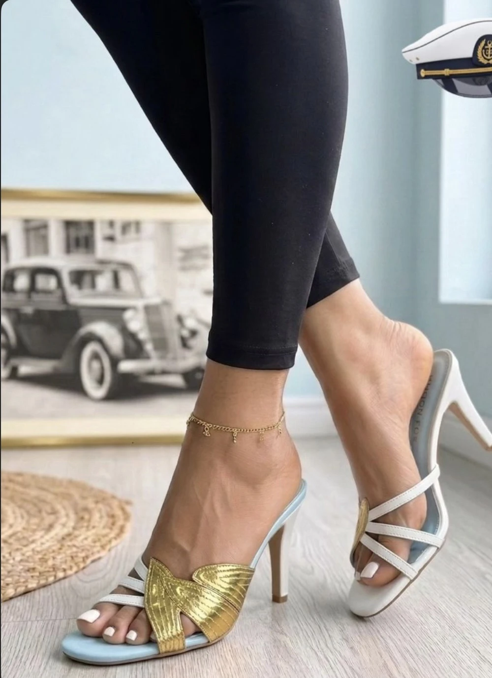 Glamorous Open-Toe Mule Heels with Metallic Detail - Women’s Occasion Sandals (Size 37-42)